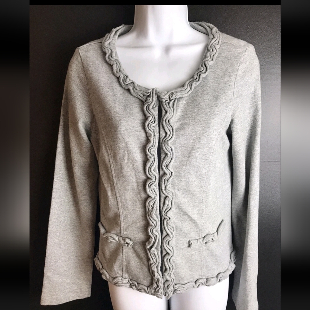 EUC Anthropologie Size Small Nick & Mo Gray Ruffle Cardigan Jacket!!